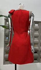 Isondo Red Diamante Embellished Sleeveless Mini Dress