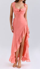 Hani Ruffled Lace-Up Maxi Dress