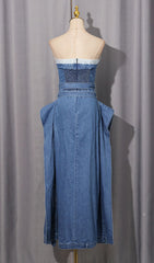 Isako Chic Strapless Denim Midi Dress with Belt
