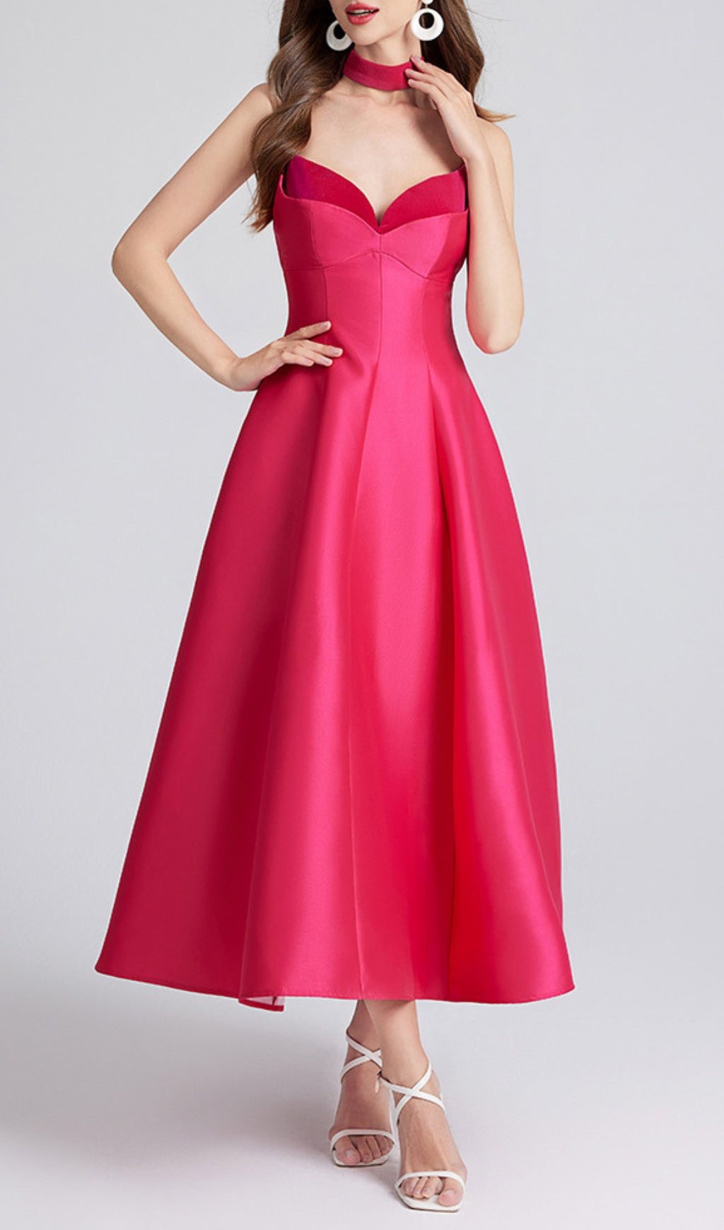 Carminda Luxe Rose Red Sweetheart Midi Dress