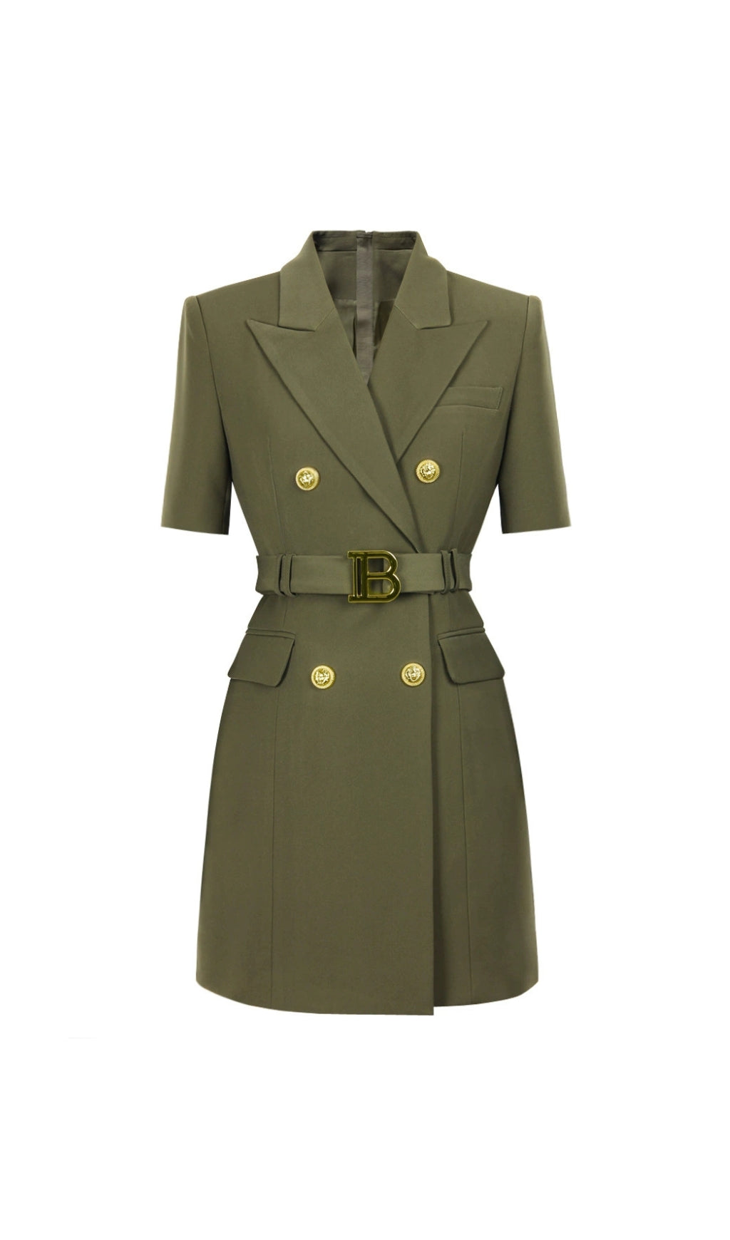 Elske Chic Black Short Sleeve Blazer Dress with Gold Buckle Belt