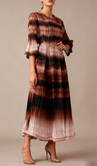 Itsuko Pleated Ombre Flare Sleeve Midi Dress