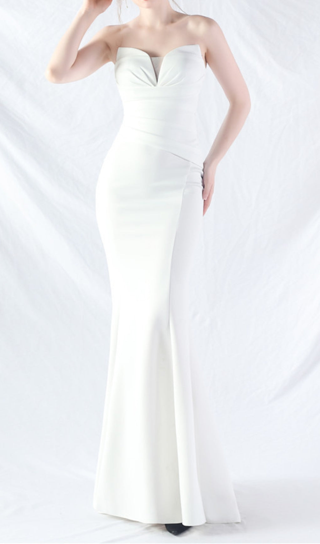 Chrina White Strapless Ruched Maxi Dress