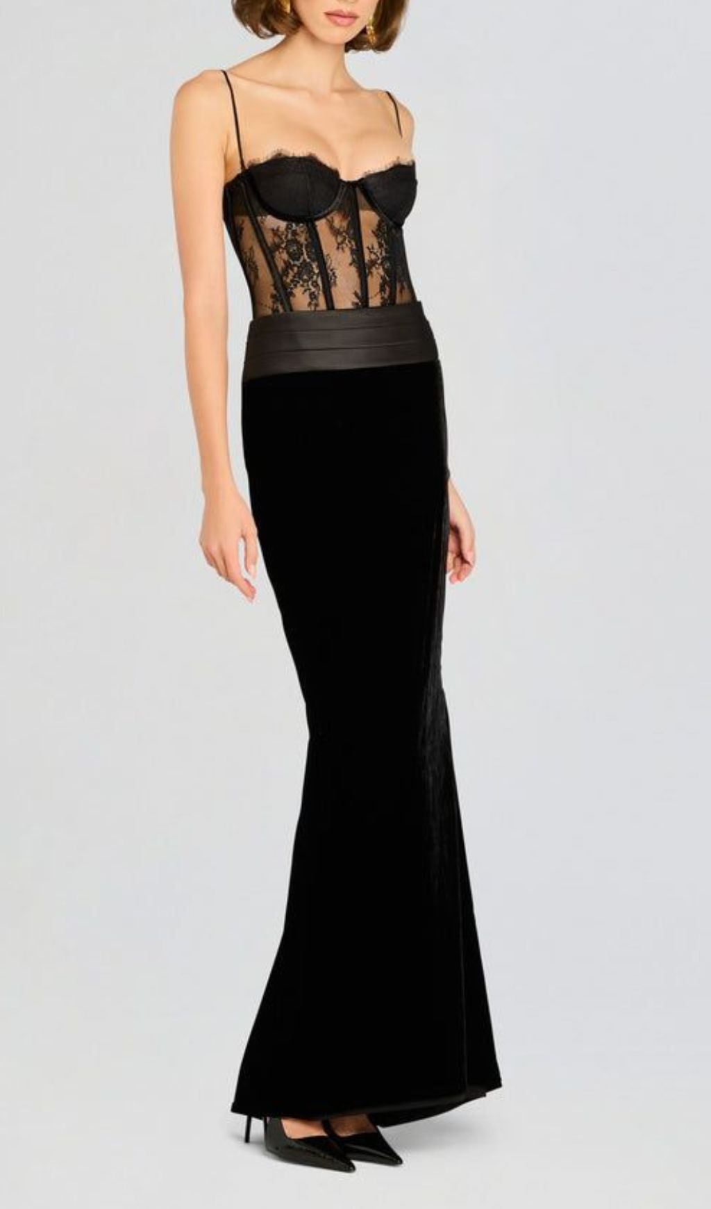 Glamorous Black Lace Corset Maxi Dress