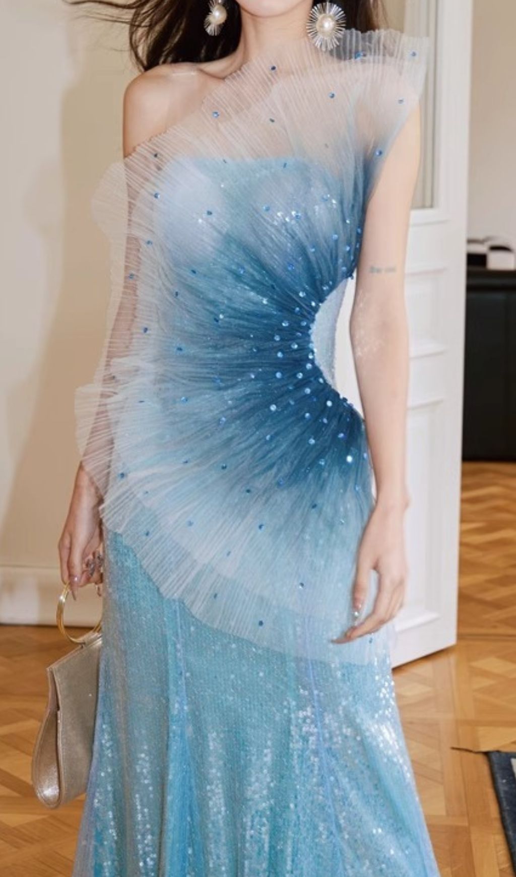 Haidar Dazzling Ombre Sequin Illusion Maxi Gown