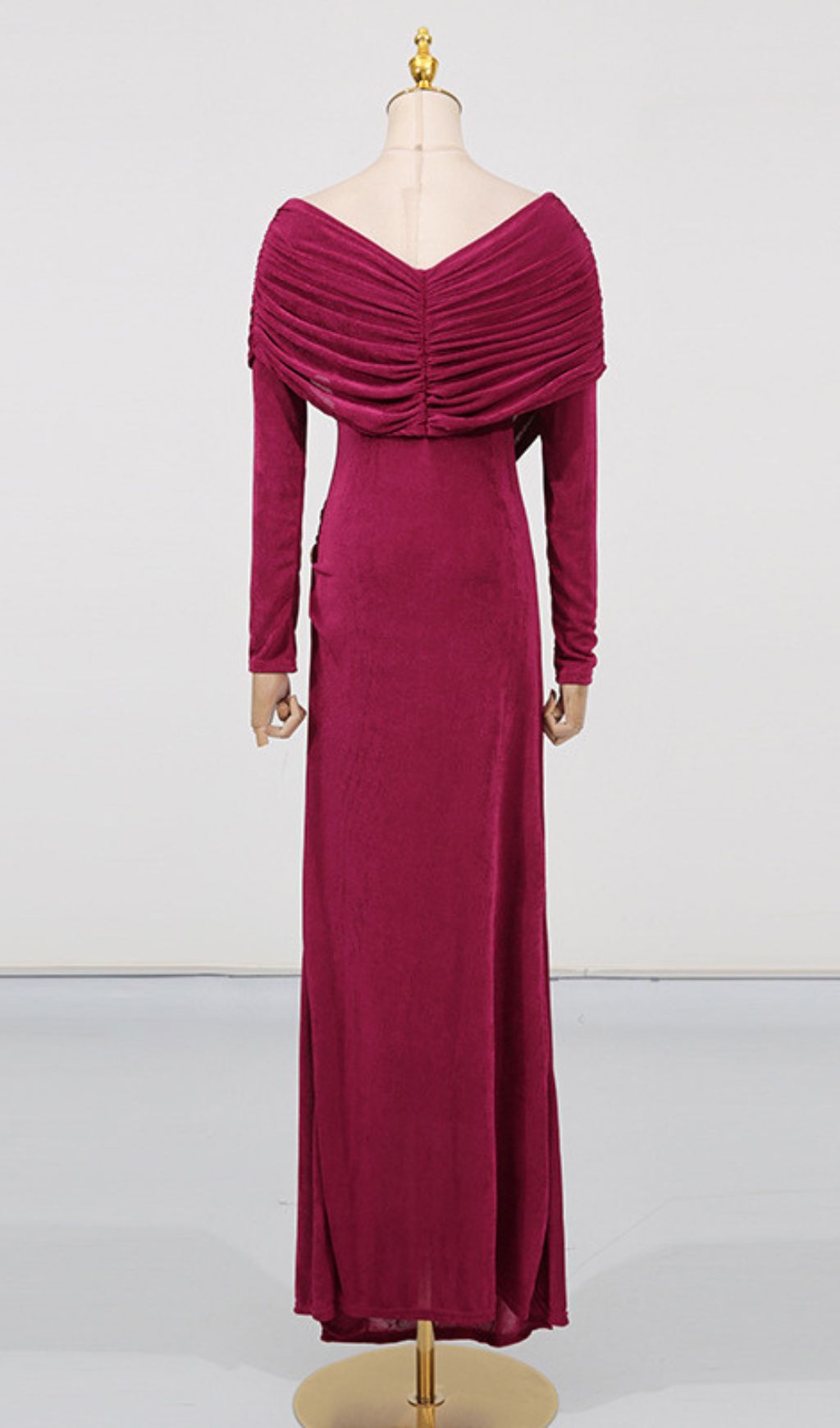 Goldy Elegance Draped Ruched Maxi Dress