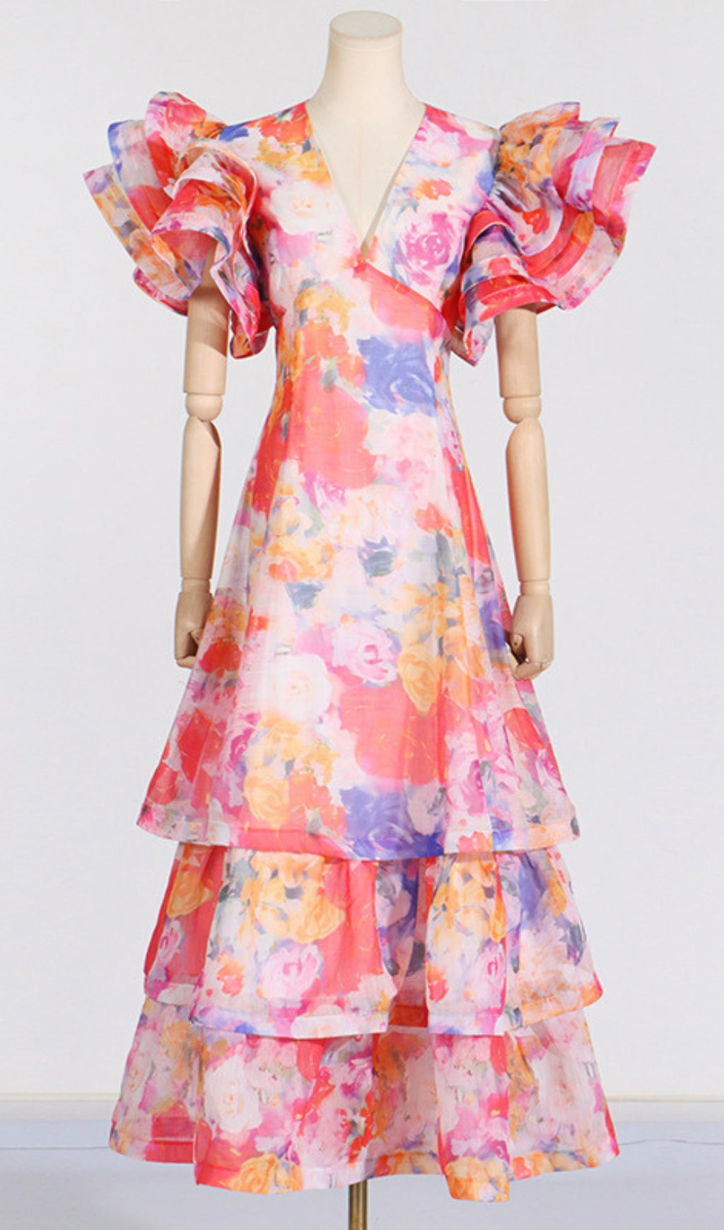 Élodie Vibrant Floral Ruffle Tiered Gown