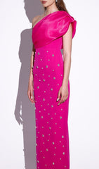 Camille Dazzling One-Shoulder Crystal Embellished Maxi Dress