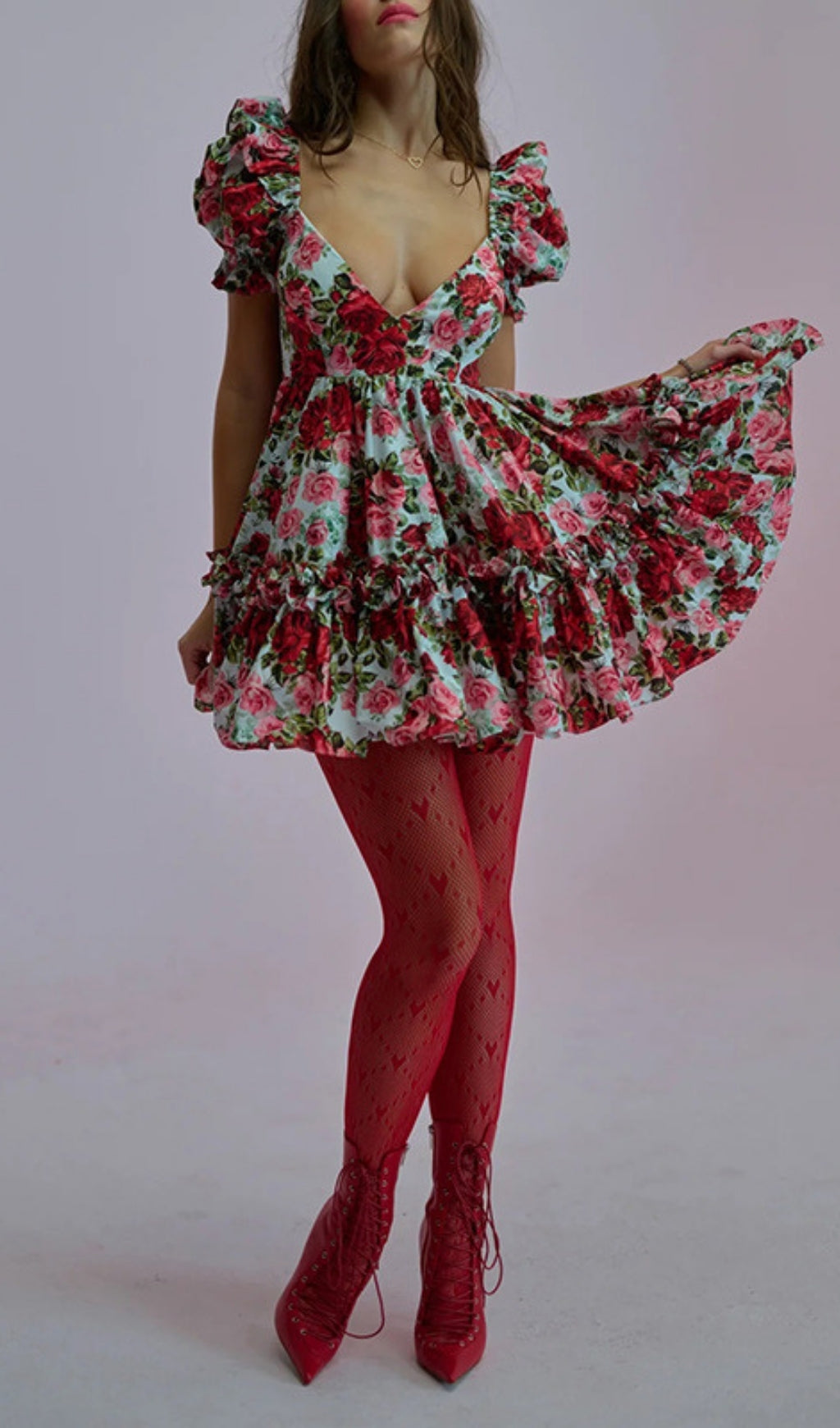 Eilidh Romantic Rose Floral Mini Dress