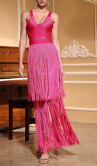 Eliora Hot Pink Tassel Bandage Maxi Dress