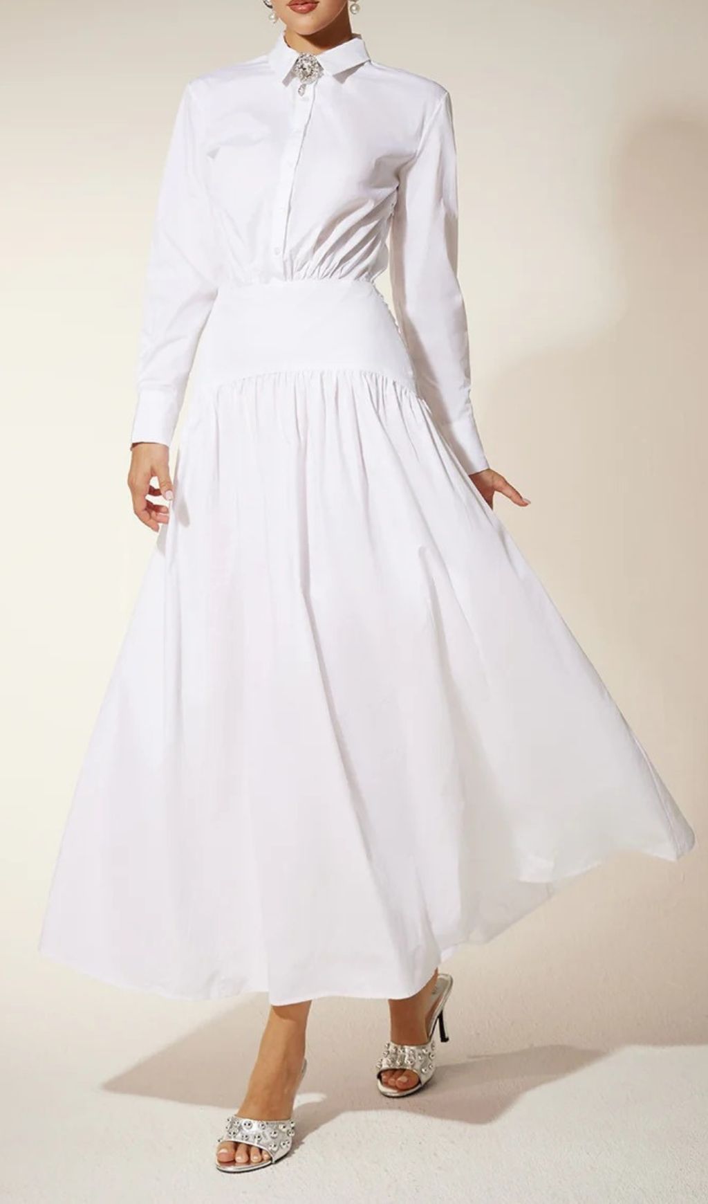 Eilert Chic White Ruched Shirt Dress