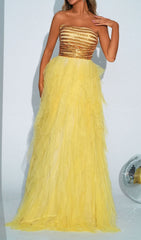 Dilana Yellow Sequin & Tulle Strapless Maxi Dress