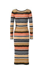 Juliette Boho Chic Wavy Striped Knit Midi Dress