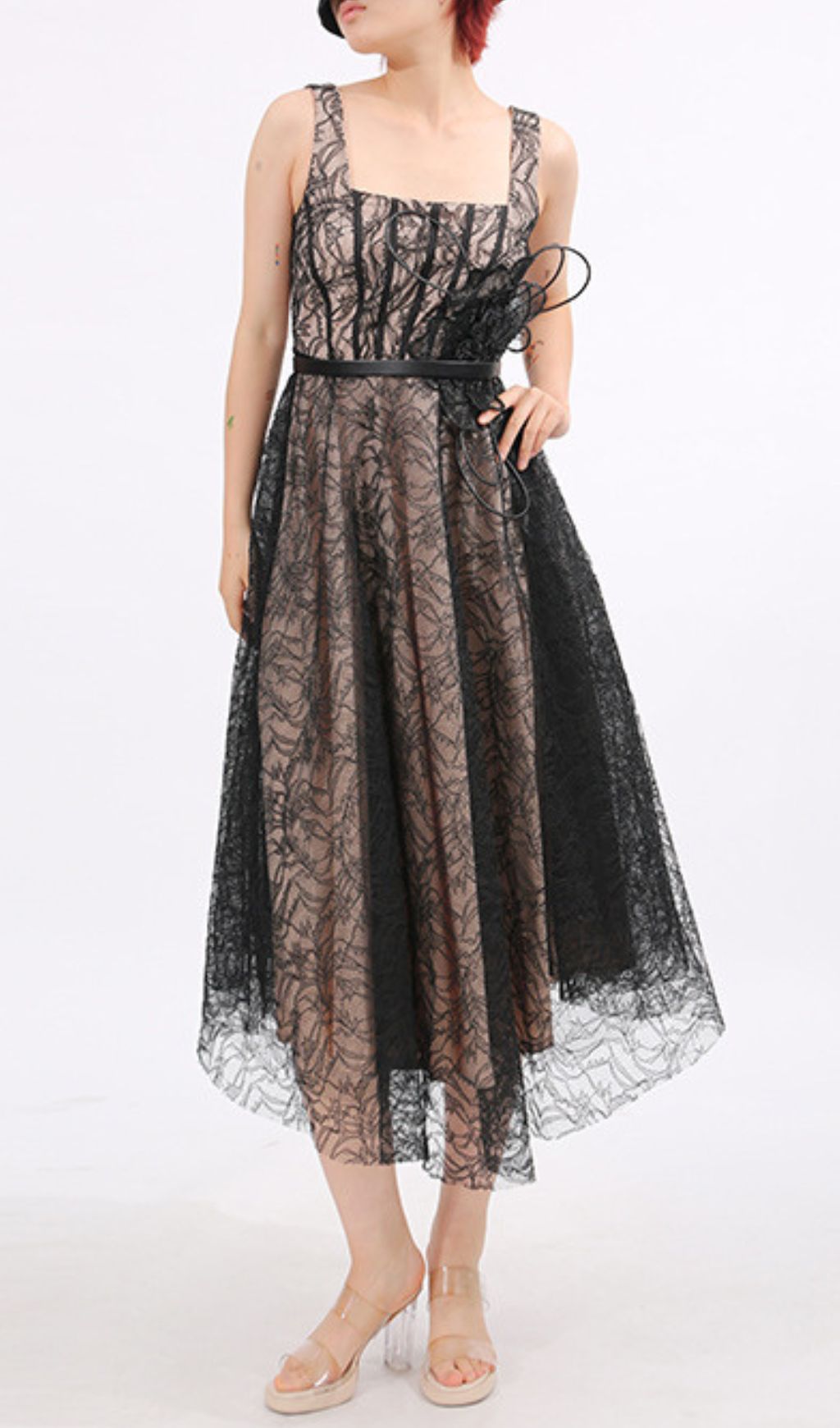 Enchanting Black Lace Floral Midi Dress
