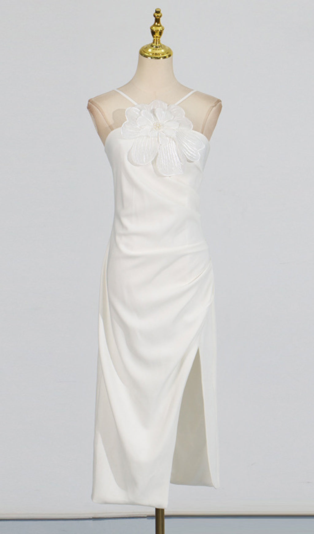 Darva Hot Pink 3D Floral Halter Midi Dress