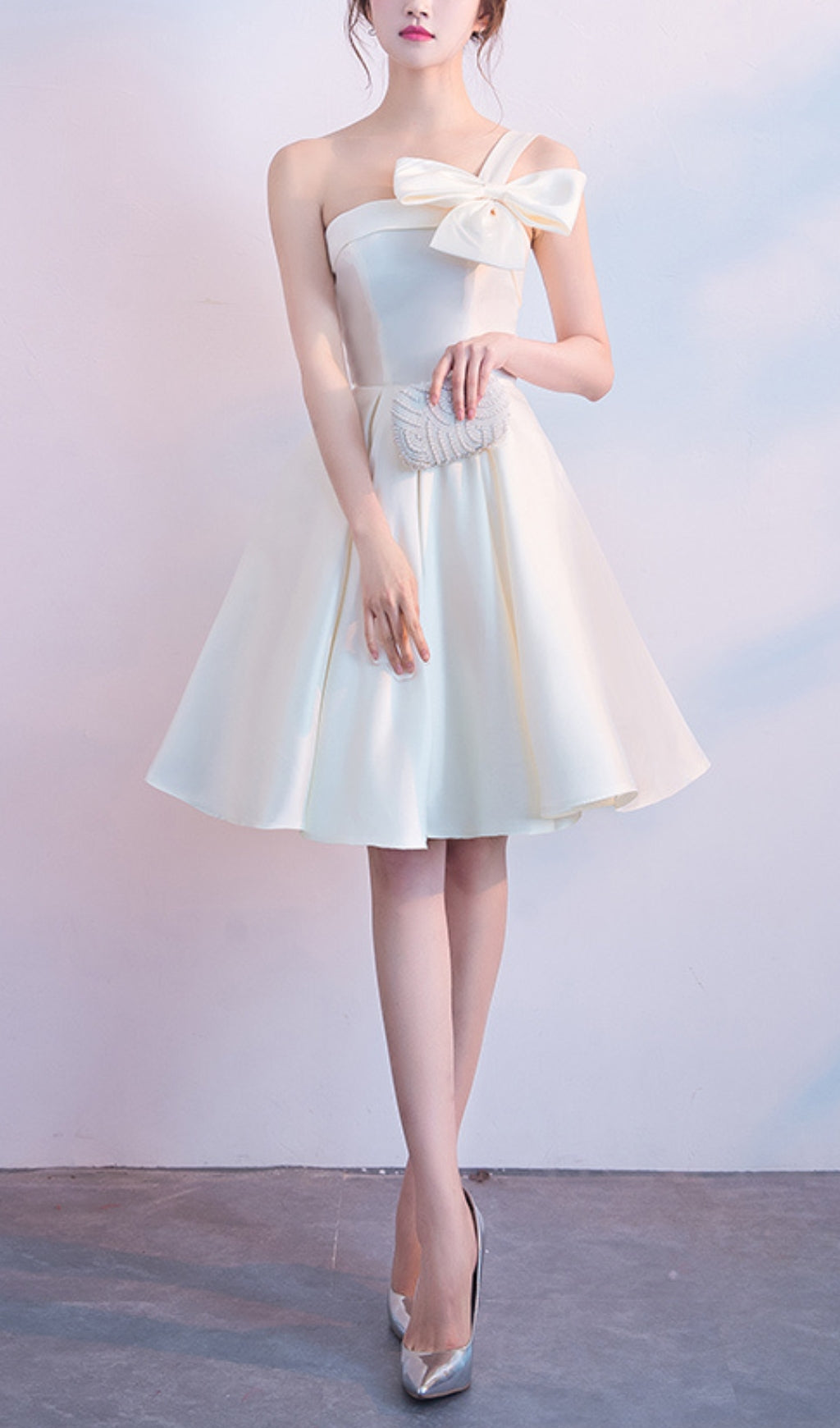 Astera Chic One-Shoulder Bow Mini Dress