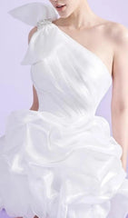 Flirty White One-Shoulder Bowknot Mini Dress