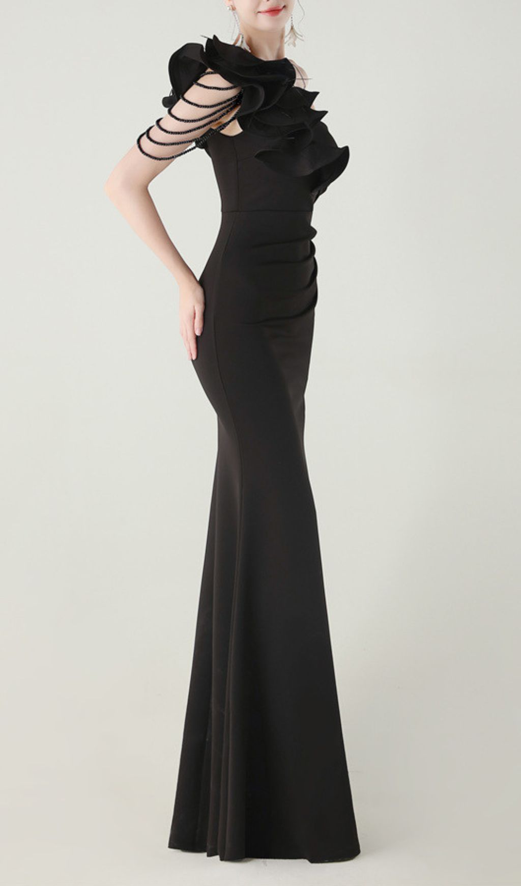 Ijlal Black One-Shoulder Ruffle Maxi Dress