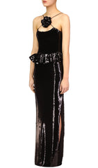 Citlali Dazzling Black Sequin Halter Maxi Dress