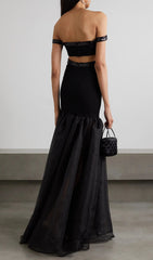 Dosia Black Sequin Cutout Off-Shoulder Maxi Gown