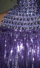Dazzling Lakendra Long Sleeve Crystal Fringe Bodysuit
