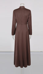 Glamorous Izdihar Brown Satin Diamante Maxi Dress for Special Occasions