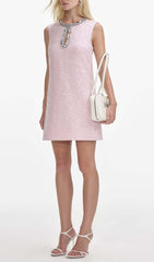 Adelle Chic Pink Sequin Boucl Mini Dress with Embellished Keyhole