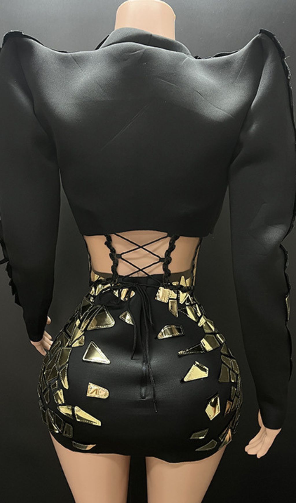 Fai Dazzling Mirror-Embellished Black & Gold Clubwear Set