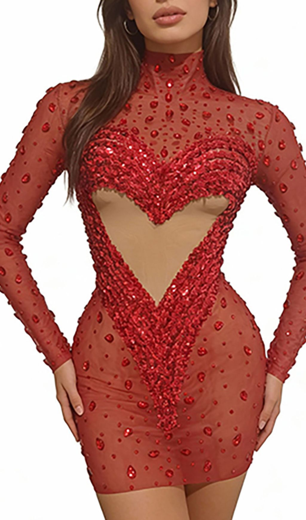 Jandina Dazzling Red Sequin & Diamante Mini Dress