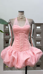 Jerrell Pink Coquette Halter Corset Tutu Mini Dress