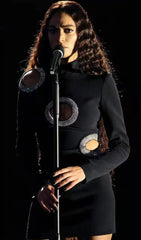 Daring Black Beaded Ring Cutout Bandage Mini Dress