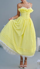 Finna Sunshine Yellow Ruffle Corset Midi Dress