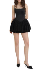 Friso Black Sparkle Tulle Strappy Corset Mini Dress
