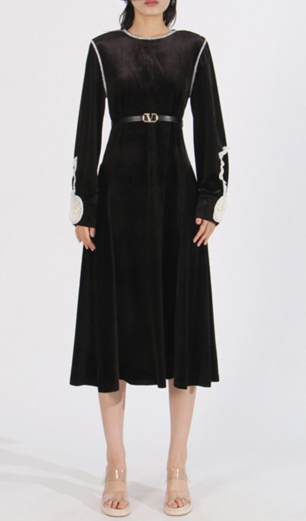 Cleave Luxurious Black Velvet Midi Dress