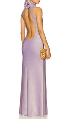 Jaidyn Shimmering Purple Halter Backless Maxi Dress