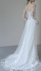 Ethereal White Mesh & Leaf Appliqu Wedding Dress