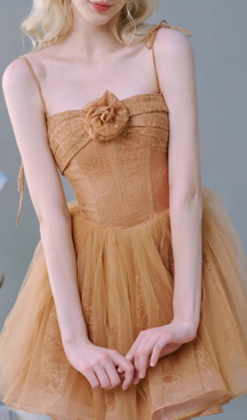 Caliste Romantic Caramel Blossom Mini Dress