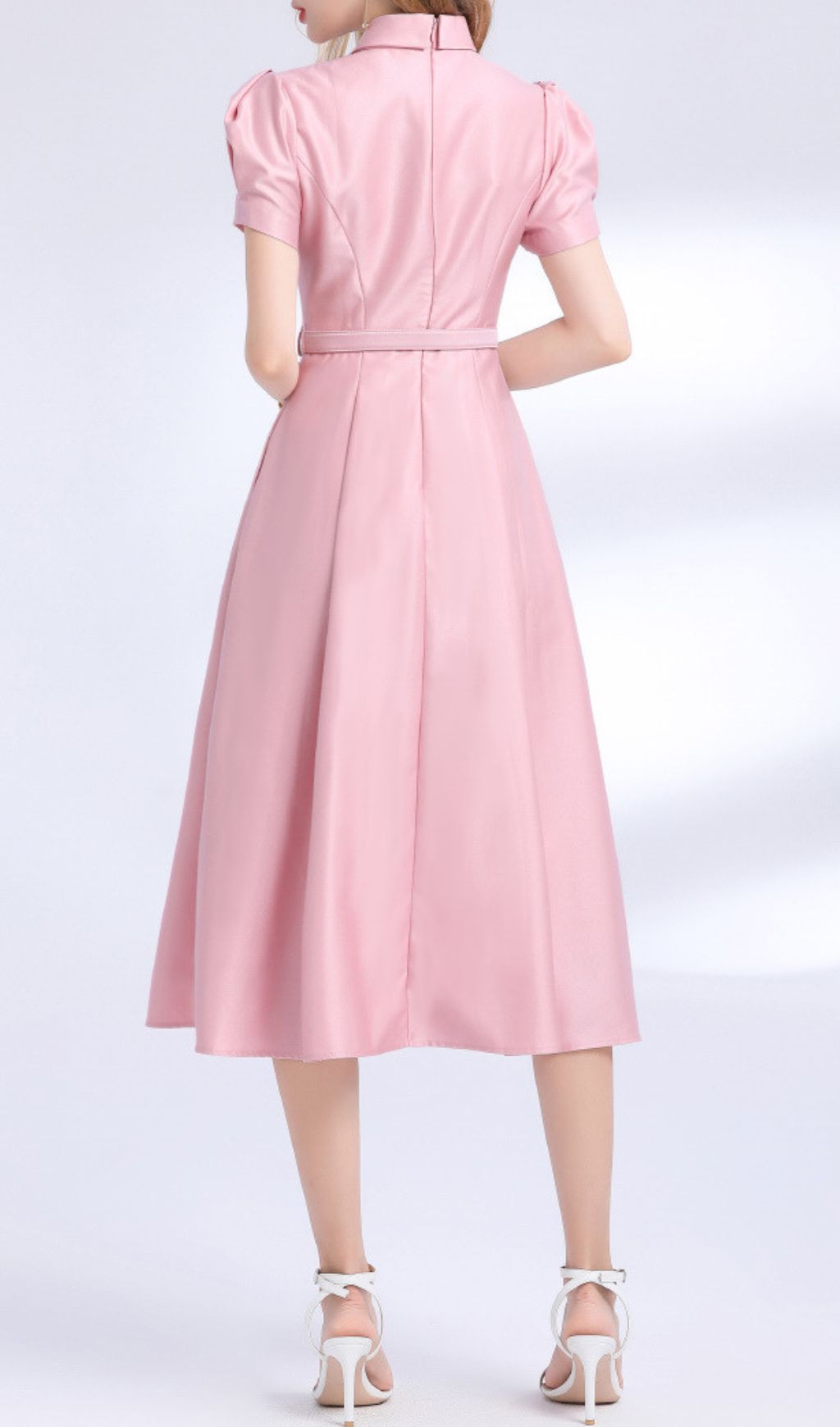 Funa Elegant Pink Bow Tie Midi Dress