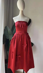 Berkant Strapless Scarlet Bow Midi Dress