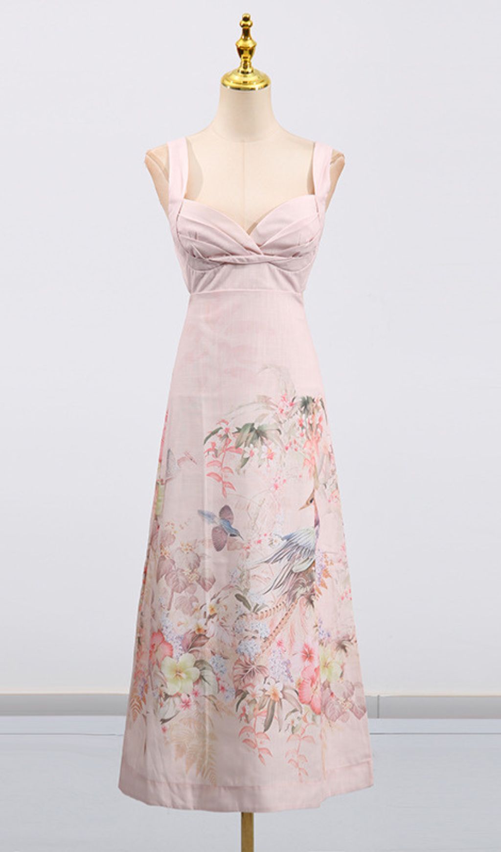 Gwen Romantic Floral Bustier Midi Dress with Side Cutouts