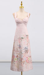 Gwen Romantic Floral Bustier Midi Dress with Side Cutouts