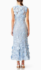 Cessair Enchanting Sky Blue 3D Floral Appliqu Sleeveless Midi Dress