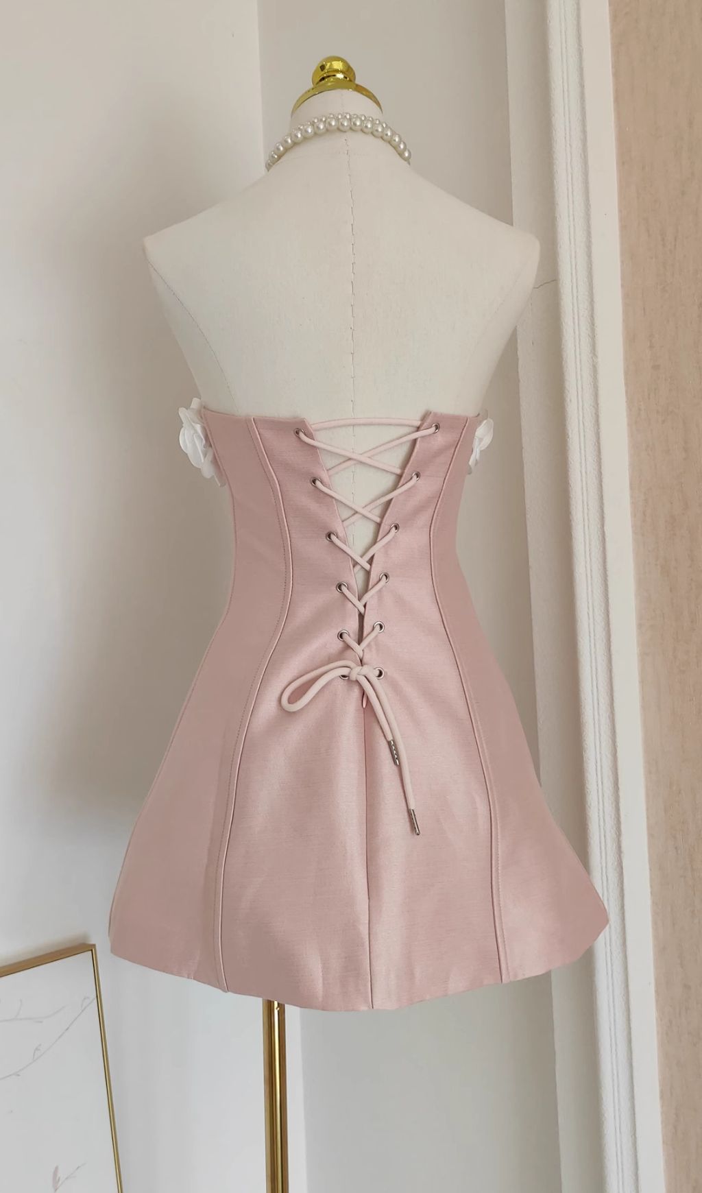 Blush Pink Floral Strapless Mini Dress