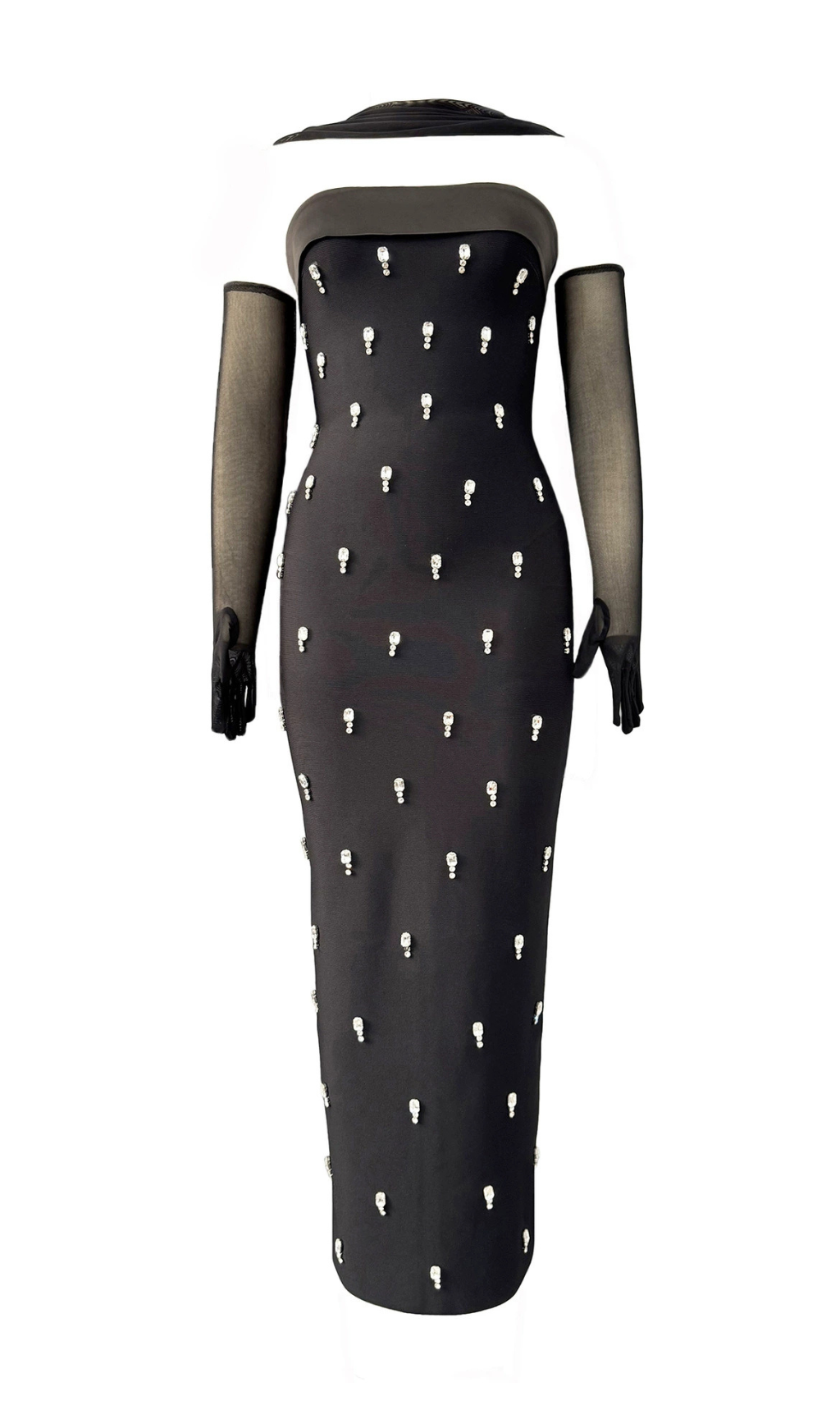 Genia Black Embellished Strapless Maxi Gown