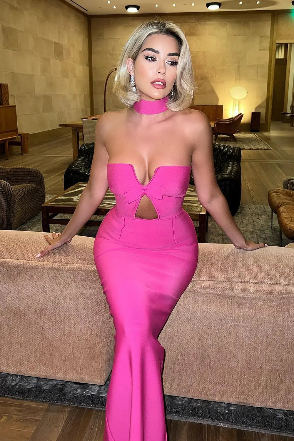 Chic Black Detachable Neck Maxi Bandage Dress