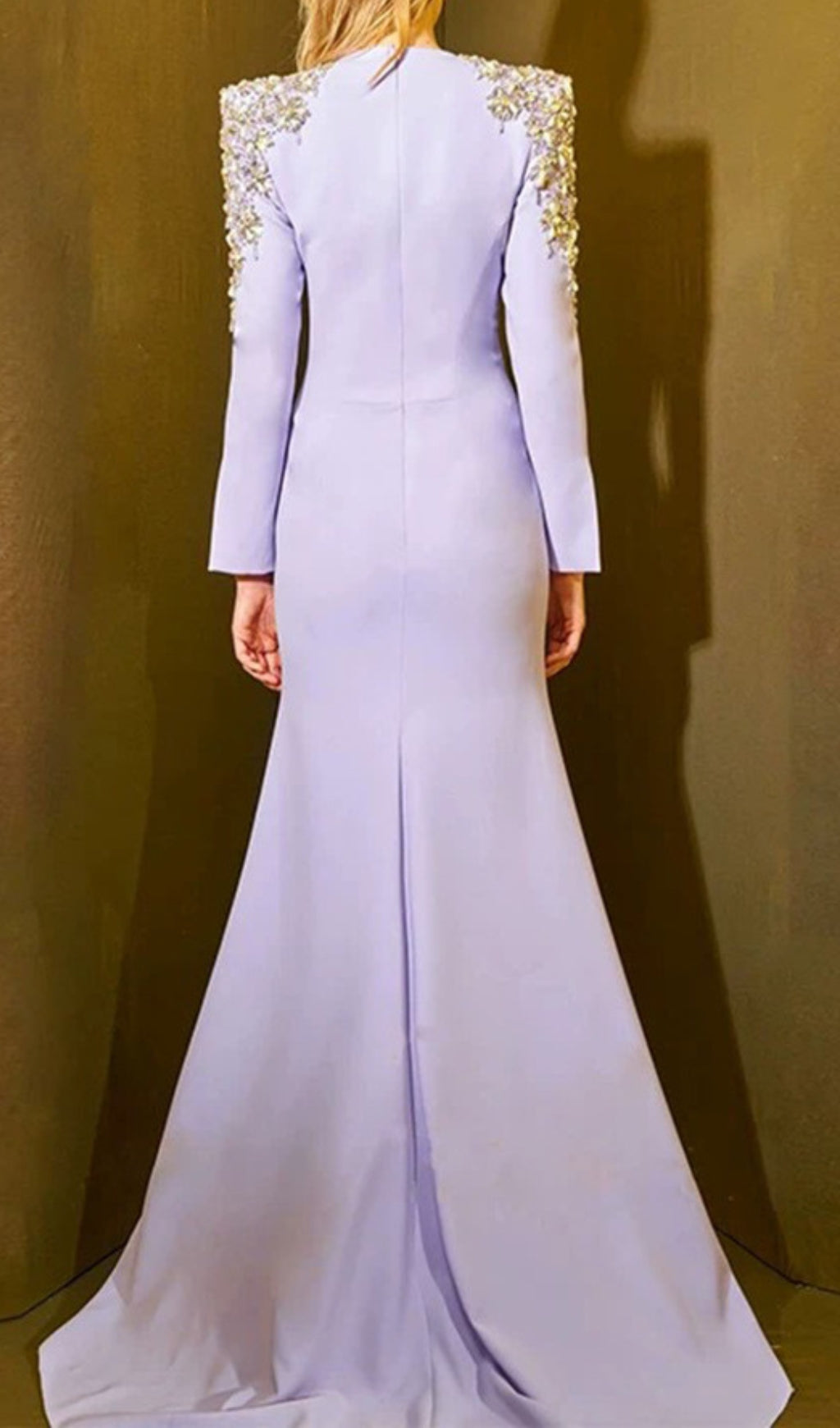 Darcie Lavender Embellished V-Neck Long Sleeve Maxi Gown