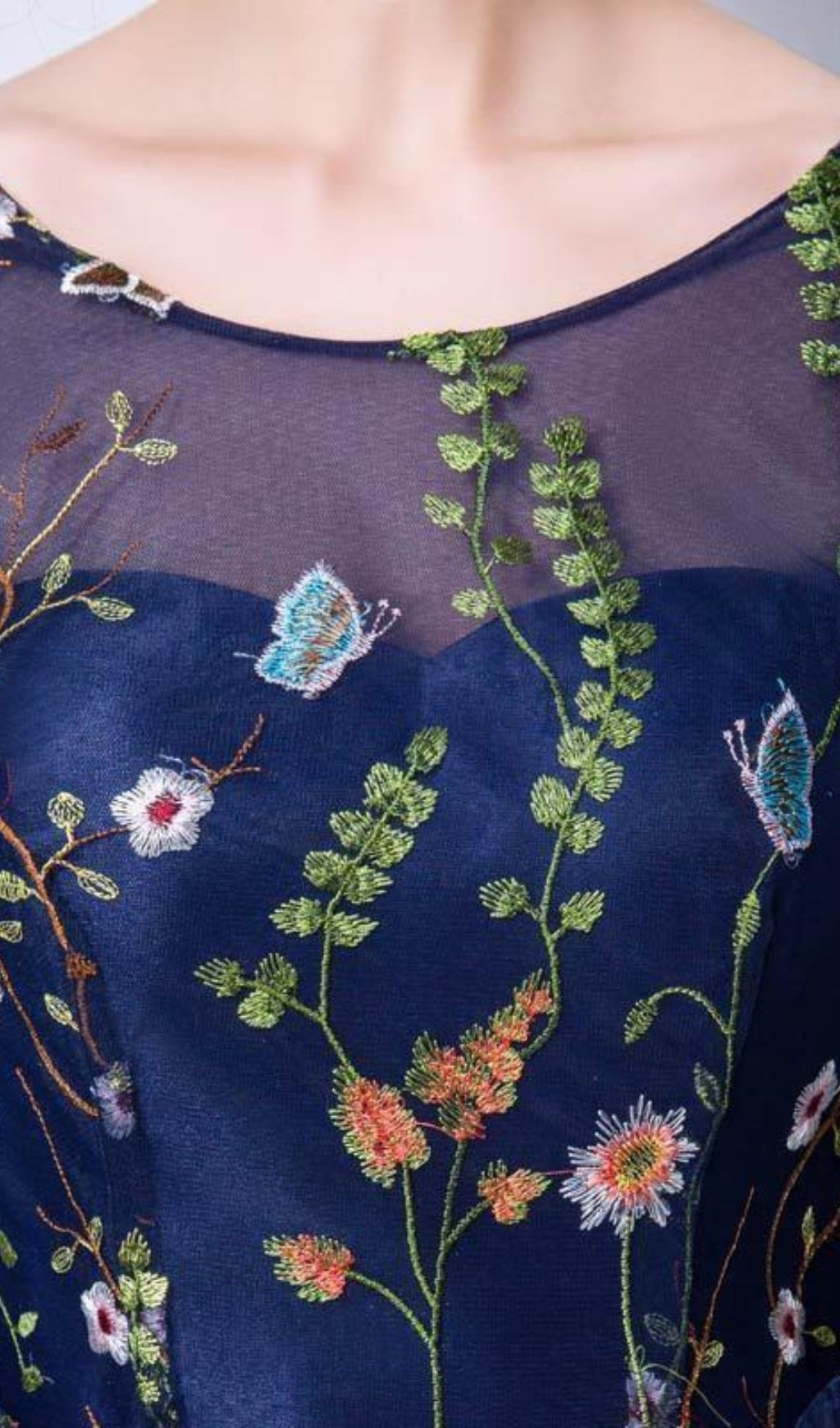 Daphne Elegant Floral Embroidered Mesh Midi Dress