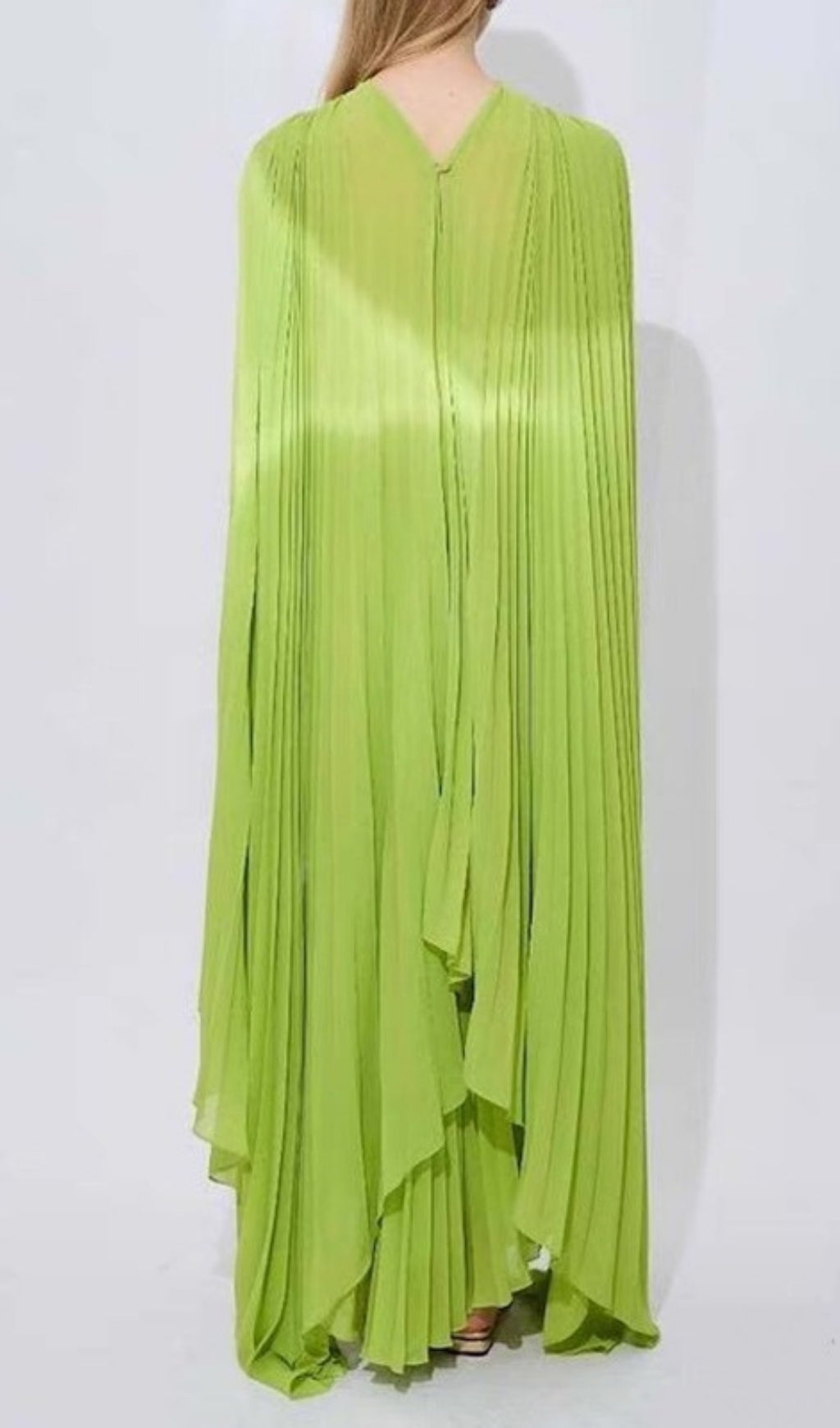 Ellaruth Vibrant Green Pleated Halter Maxi Dress with Cape Detail