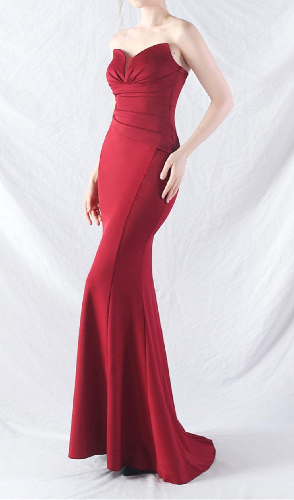 Chrina Red Strapless Ruched Mermaid Gown