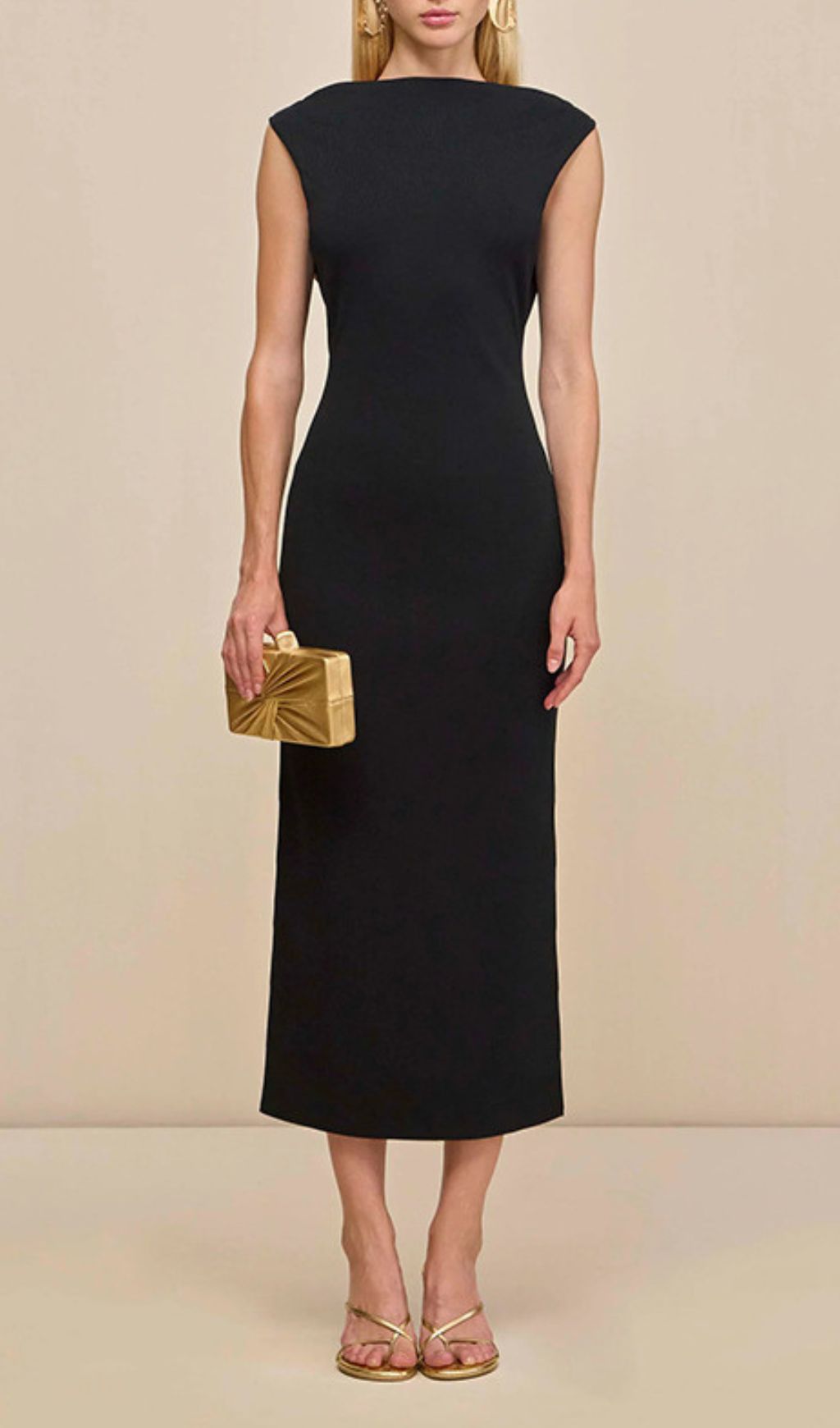 Ida Black Backless Midi Dress with Gold Embellishments